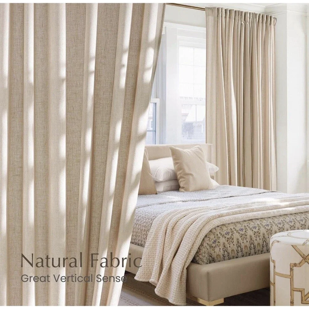 NICETOWN Semi Sheer Light Filtering 52x102 inches Long Curtains,Angora, 2 Panel